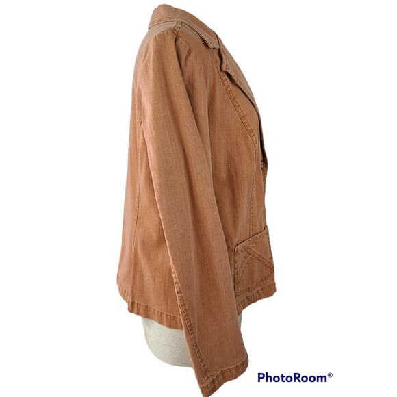 Terracotta stretch denim jacket, pockets, size 16, EUC - Picture 6 of 7